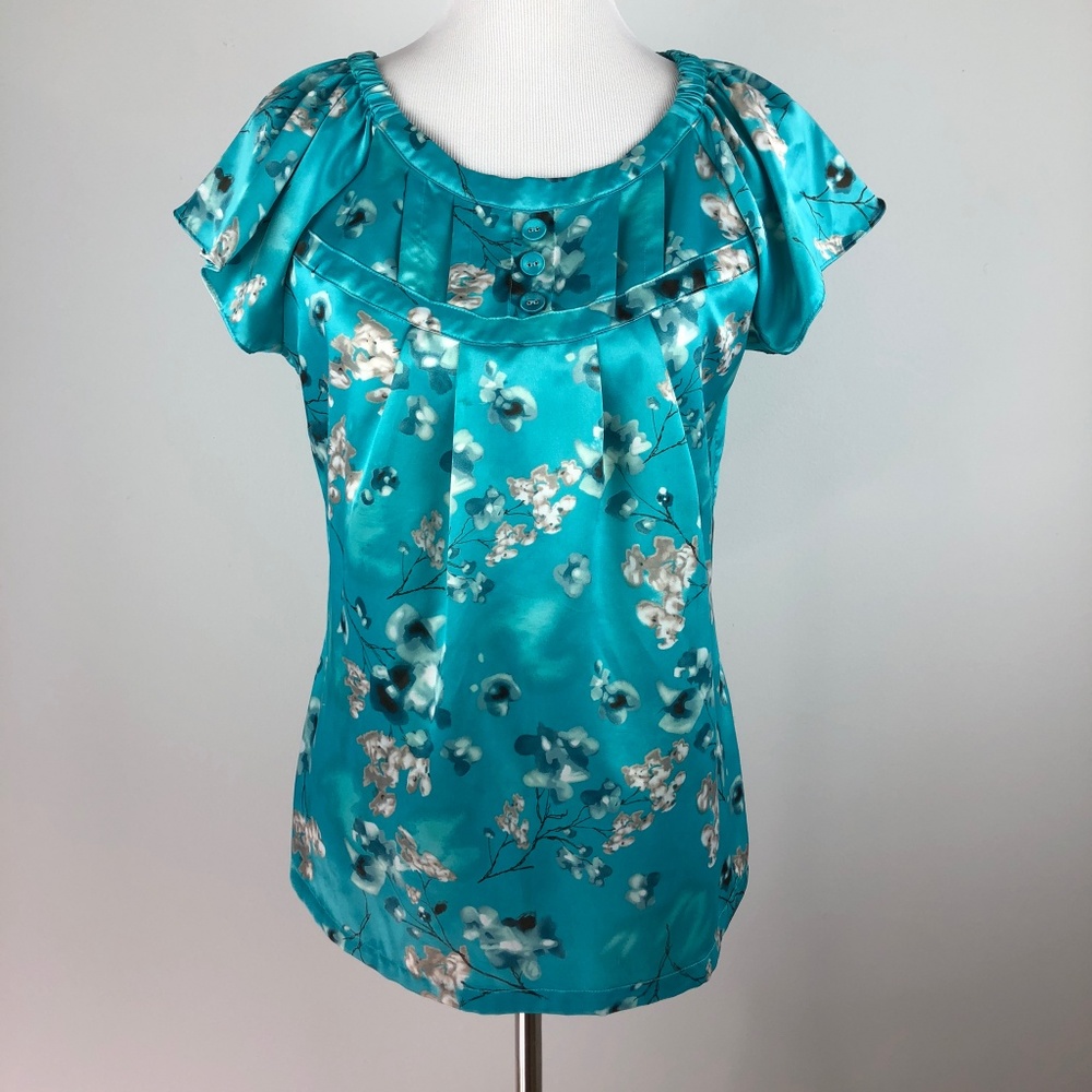 Apt. 9 Floral Pleated Blouse Short Sleeve Shirt